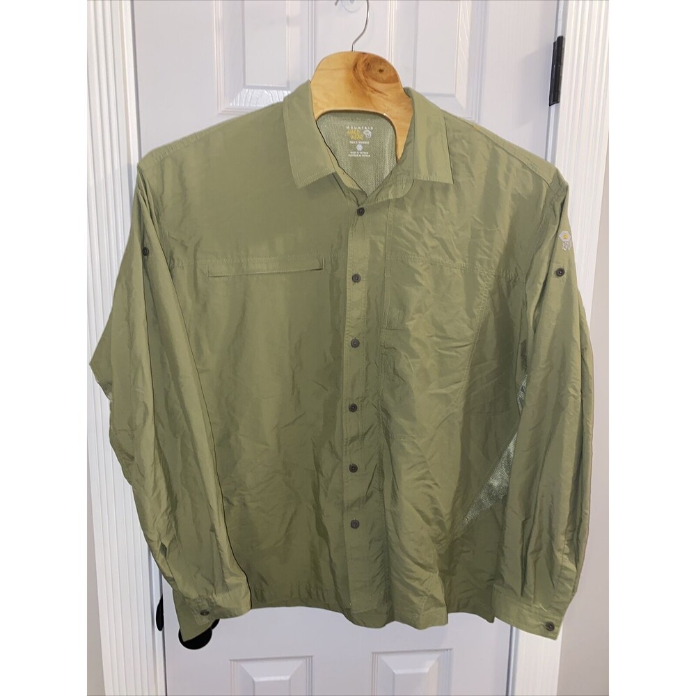 Mountain Hardwear Long Sleeve Button Shirt Mens Polyester Green Solid 2XL XXL